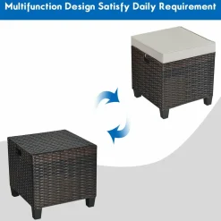 Tangkula 2 Pieces Outdoor Patio Ottoman, All Weather Rattan Wicker Ottoman Seat