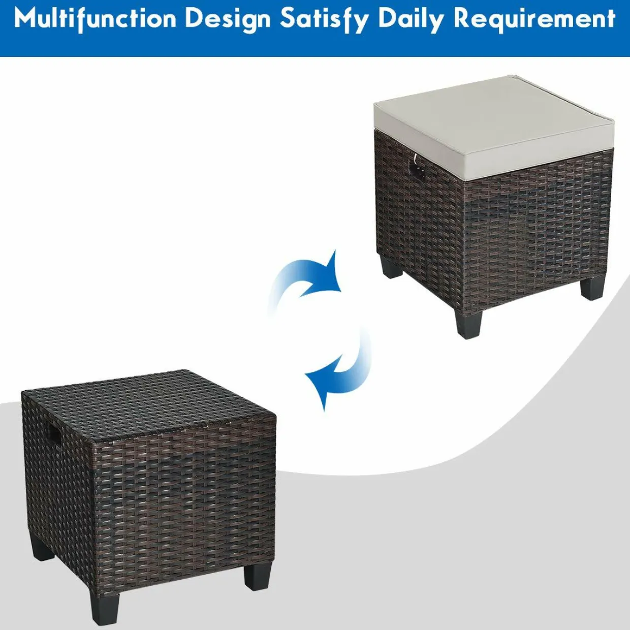 Tangkula 2 Pieces Outdoor Patio Ottoman, All Weather Rattan Wicker Ottoman Seat