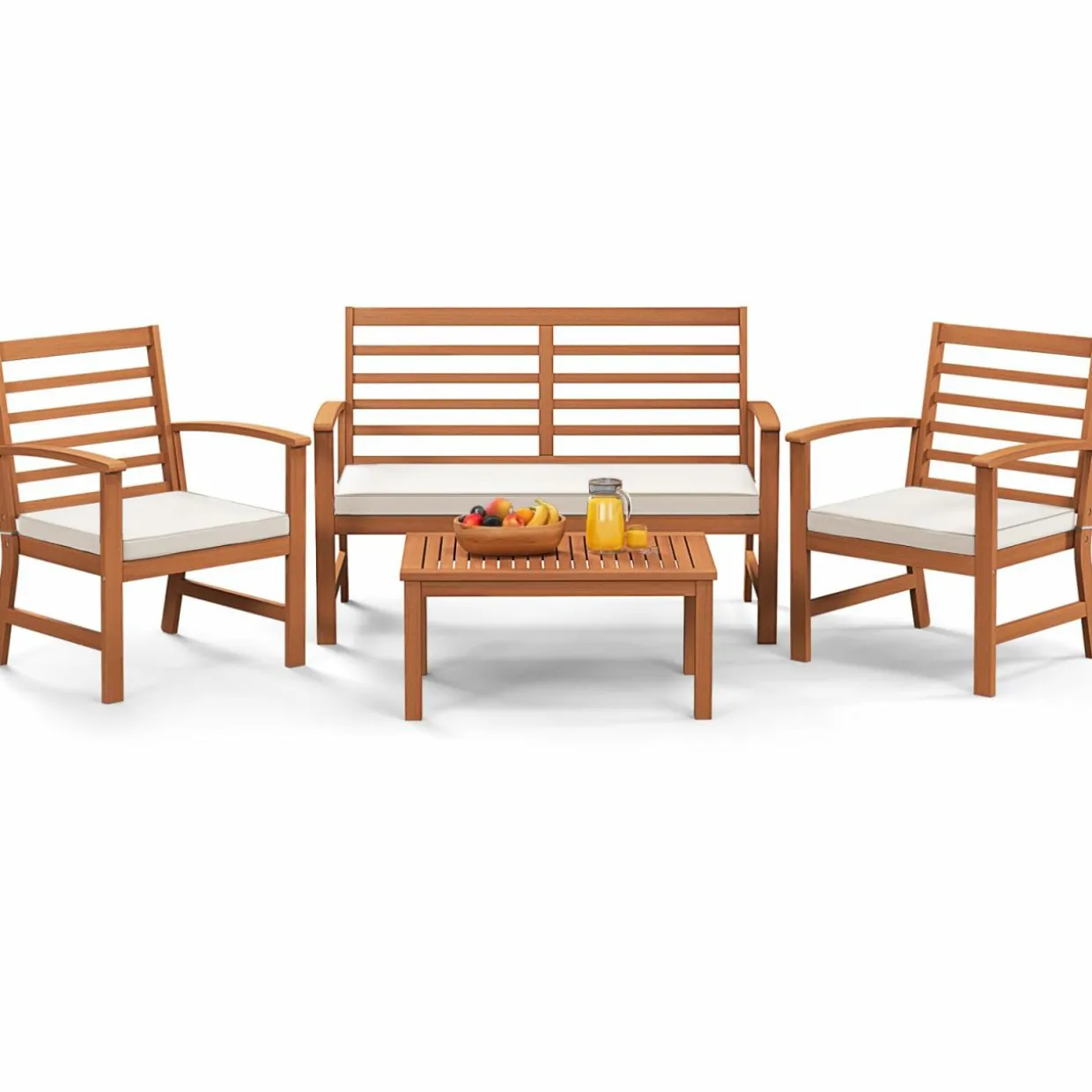 Tangkula 4 Pieces Outdoor Furniture Set, Acacia Wood Conversation Set w/Soft Seat Cushions
