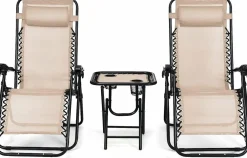 Tangkula 3 Pieces Outdoor Zero Gravity Chair Set, Folding Reclining Lounge Chair with Adjustable Backrest
