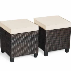 Tangkula 2 Pieces Outdoor Patio Ottoman, All Weather Rattan Wicker Ottoman Seat