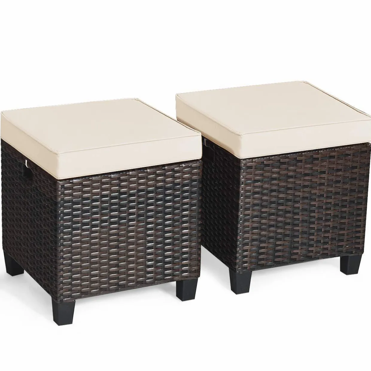 Tangkula 2 Pieces Outdoor Patio Ottoman, All Weather Rattan Wicker Ottoman Seat