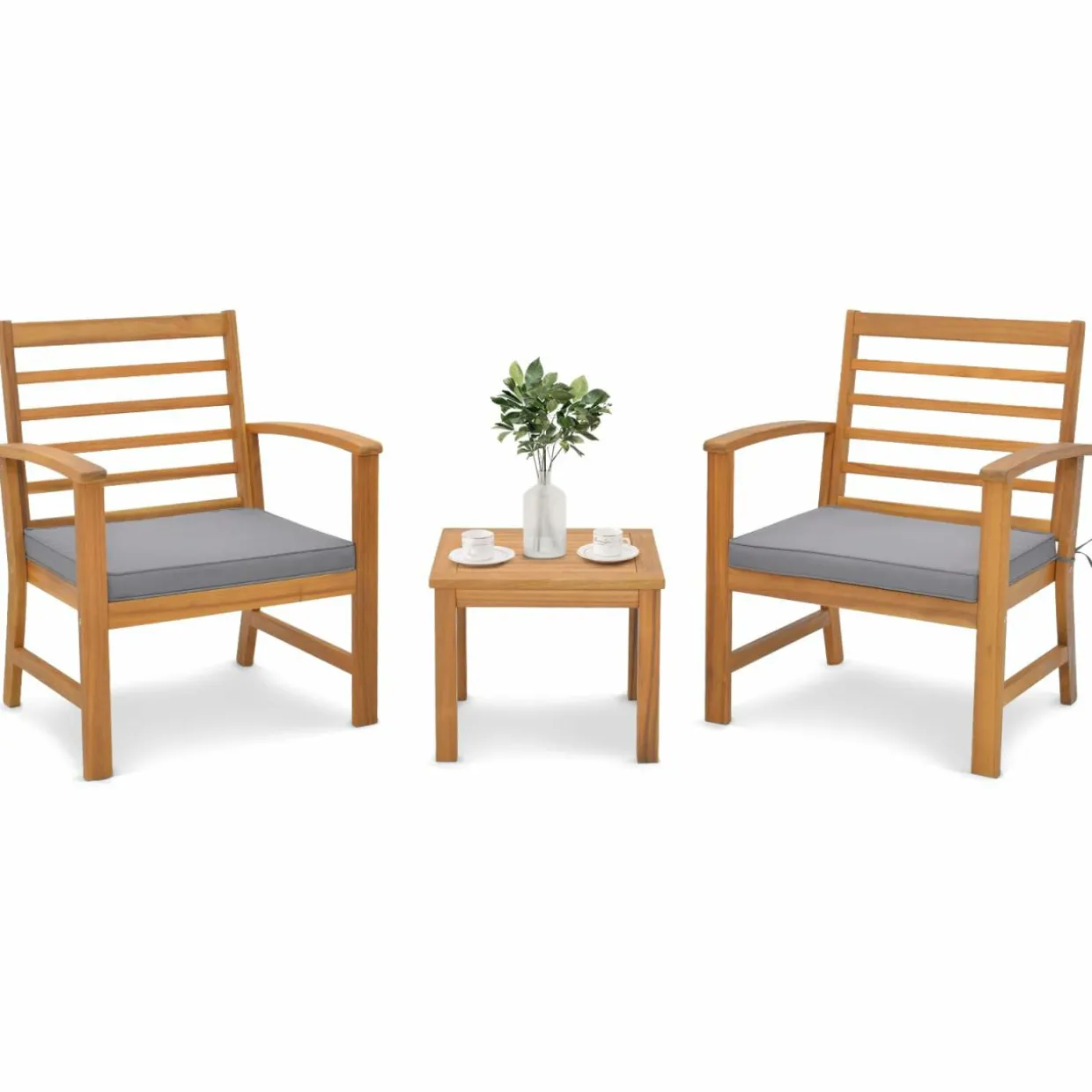 Tangkula 3 Pieces Outdoor Furniture Set, Acacia Wood Conversation Set with Soft Seat Cushions