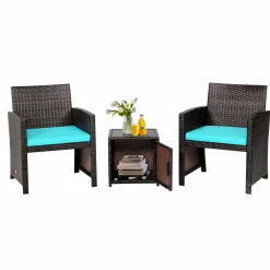 Tangkula 3 Pieces Outdoor PE Wicker Bistro Set with Waterproof Cover