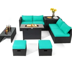 Tangkula 9 Pieces Outdoor Wicker Sectional Sofa with 42