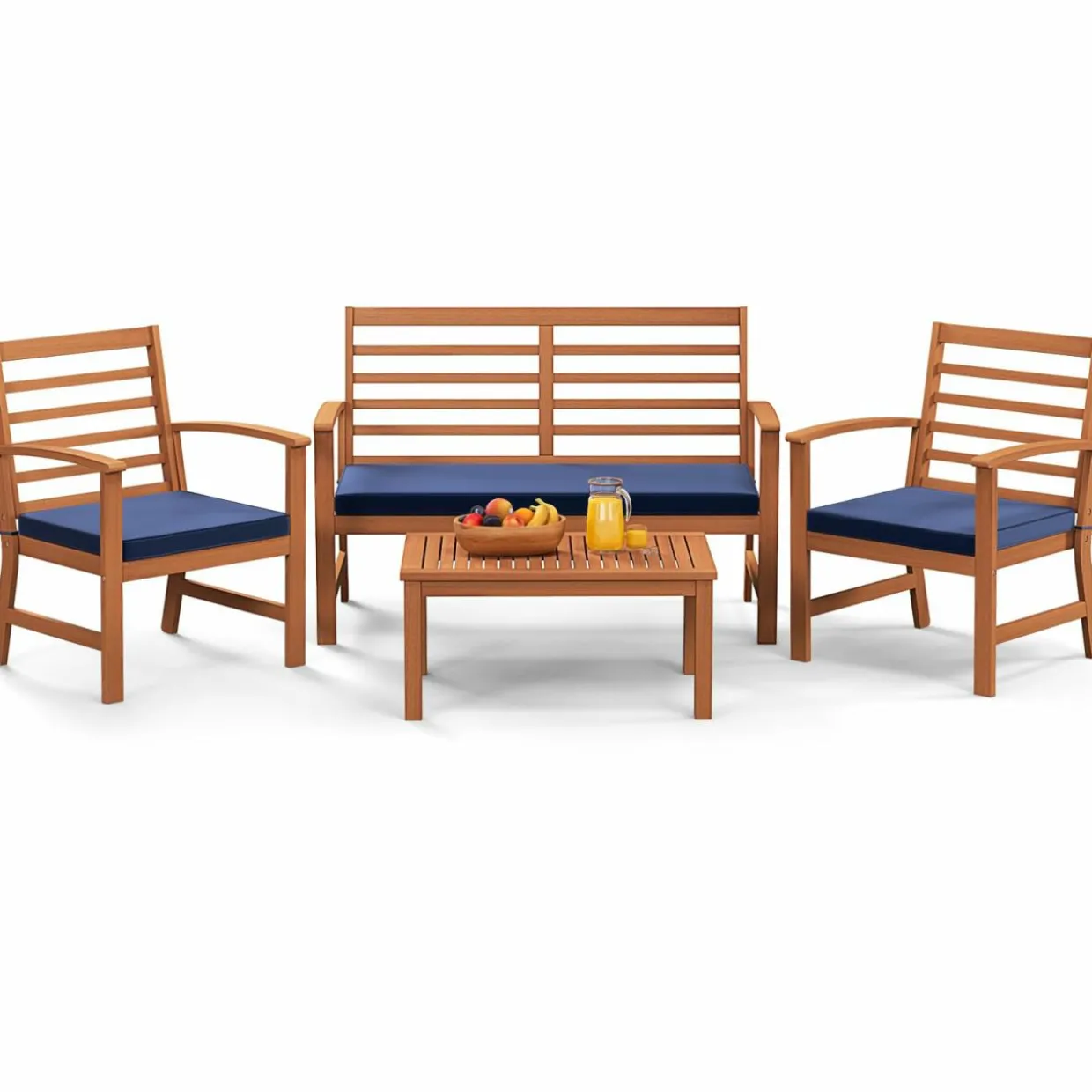 Tangkula 4 Pieces Outdoor Furniture Set, Acacia Wood Conversation Set w/Soft Seat Cushions