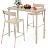 Tangkula 3 Pieces Patio Bar Table Set, Outdoor Bar Height Table & 2 Armless Chairs w/Rattan Seat