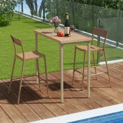 Tangkula 3 Pieces Patio Bar Table Set, Outdoor Bar Height Table & 2 Armless Chairs w/Rattan Seat