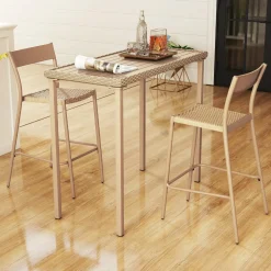 Tangkula 3 Pieces Patio Bar Table Set, Outdoor Bar Height Table & 2 Armless Chairs w/Rattan Seat