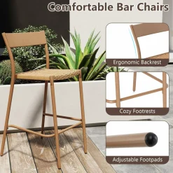 Tangkula 3 Pieces Patio Bar Table Set, Outdoor Bar Height Table & 2 Armless Chairs w/Rattan Seat