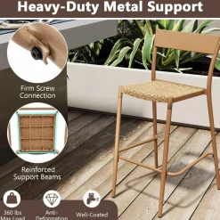 Tangkula 3 Pieces Patio Bar Table Set, Outdoor Bar Height Table & 2 Armless Chairs w/Rattan Seat