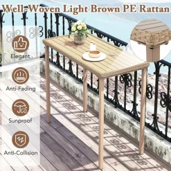 Tangkula 3 Pieces Patio Bar Table Set, Outdoor Bar Height Table & 2 Armless Chairs w/Rattan Seat