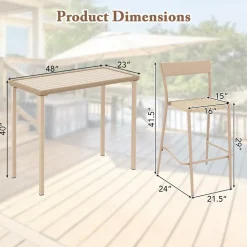 Tangkula 3 Pieces Patio Bar Table Set, Outdoor Bar Height Table & 2 Armless Chairs w/Rattan Seat