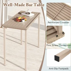 Tangkula 3 Pieces Patio Bar Table Set, Outdoor Bar Height Table & 2 Armless Chairs w/Rattan Seat