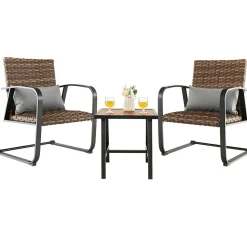Tangkula 3 Pieces Patio Bistro Set with 4D Air Fiber Cushion