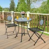 Tangkula 3 Pieces Patio Bistro Set, Outdoor Garden Furniture Set with Mosaic Round Table and 2 Folding Chairs