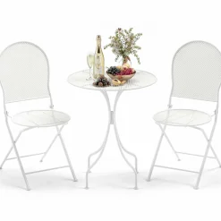 Tangkula 3 Pieces Patio Bistro Set, Metal Table and Folding Chair Set for 2