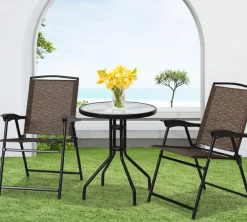 Tangkula 3 Pieces Patio Bistro Set, Outdoor Folding Chairs & Table Set