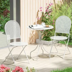 Tangkula 3 Pieces Patio Bistro Set, Metal Table and Folding Chair Set for 2