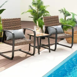 Tangkula 3 Pieces Patio Bistro Set with 4D Air Fiber Cushion