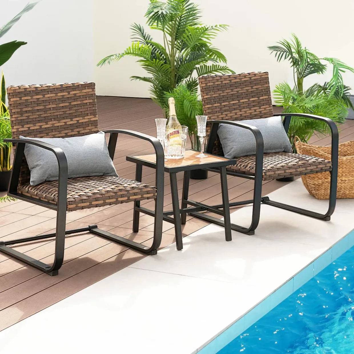 Tangkula 3 Pieces Patio Bistro Set with 4D Air Fiber Cushion