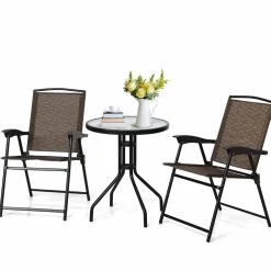 Tangkula 3 Pieces Patio Bistro Set, Outdoor Folding Chairs & Table Set
