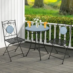 Tangkula 3 Pieces Patio Bistro Set, Outdoor Garden Furniture Set with Mosaic Round Table and 2 Folding Chairs