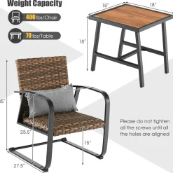 Tangkula 3 Pieces Patio Bistro Set with 4D Air Fiber Cushion