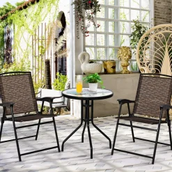 Tangkula 3 Pieces Patio Bistro Set, Outdoor Folding Chairs & Table Set