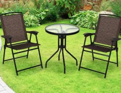 Tangkula 3 Pieces Patio Bistro Set, Outdoor Folding Chairs & Table Set
