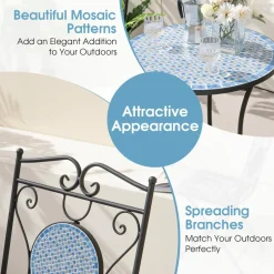 Tangkula 3 Pieces Patio Bistro Set, Outdoor Garden Furniture Set with Mosaic Round Table and 2 Folding Chairs
