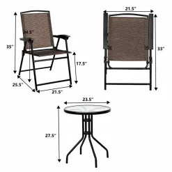 Tangkula 3 Pieces Patio Bistro Set, Outdoor Folding Chairs & Table Set
