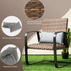 Tangkula 3 Pieces Patio Bistro Set with 4D Air Fiber Cushion