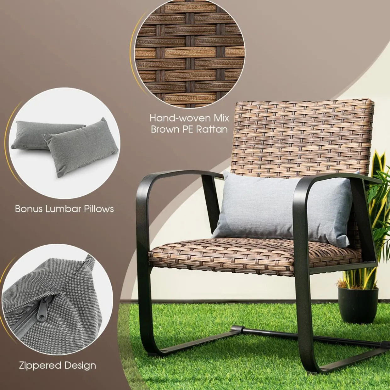 Tangkula 3 Pieces Patio Bistro Set with 4D Air Fiber Cushion
