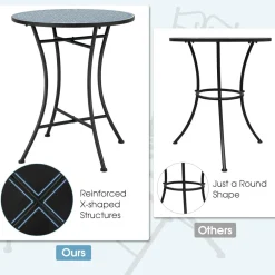 Tangkula 3 Pieces Patio Bistro Set, Outdoor Garden Furniture Set with Mosaic Round Table and 2 Folding Chairs