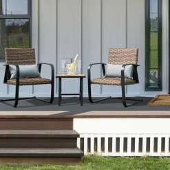 Tangkula 3 Pieces Patio Bistro Set with 4D Air Fiber Cushion