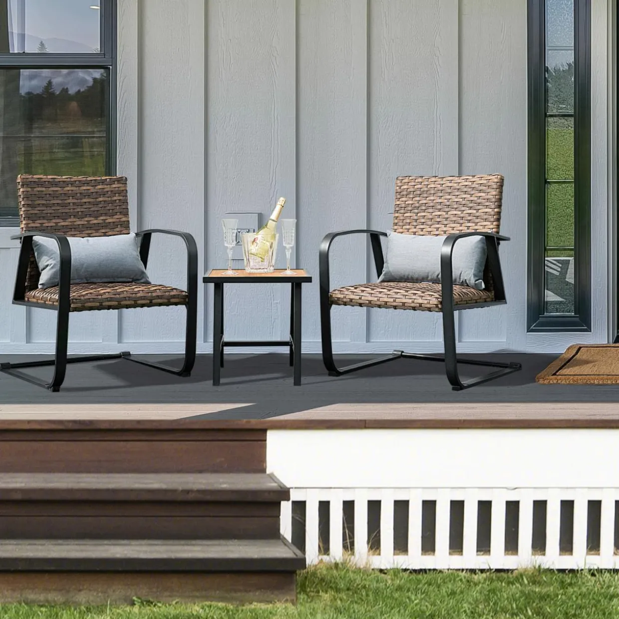 Tangkula 3 Pieces Patio Bistro Set with 4D Air Fiber Cushion