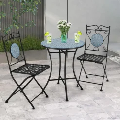 Tangkula 3 Pieces Patio Bistro Set, Outdoor Garden Furniture Set with Mosaic Round Table and 2 Folding Chairs