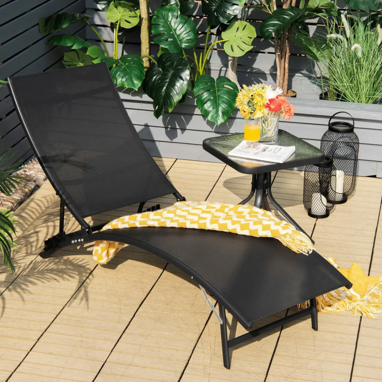 Tangkula 2 Pieces Patio Chaise Lounge Set, Foldable and Stackable Lounger Chairs
