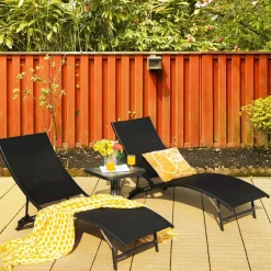 Tangkula 2 Pieces Patio Chaise Lounge Set, Foldable and Stackable Lounger Chairs