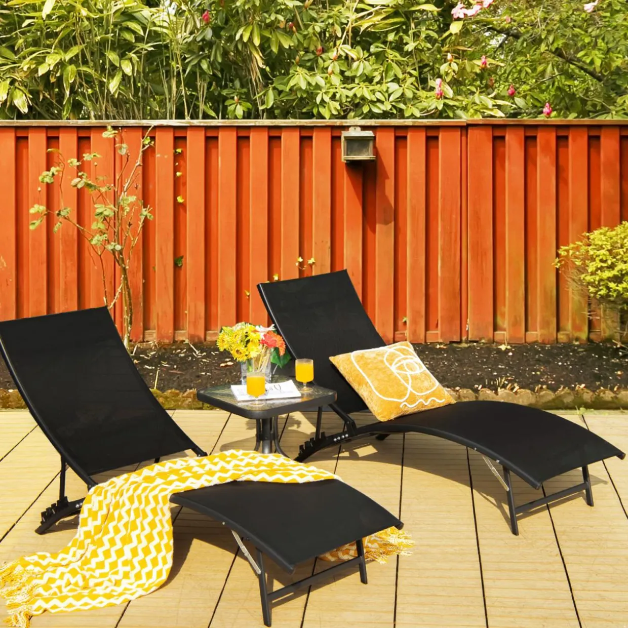 Tangkula 2 Pieces Patio Chaise Lounge Set, Foldable and Stackable Lounger Chairs