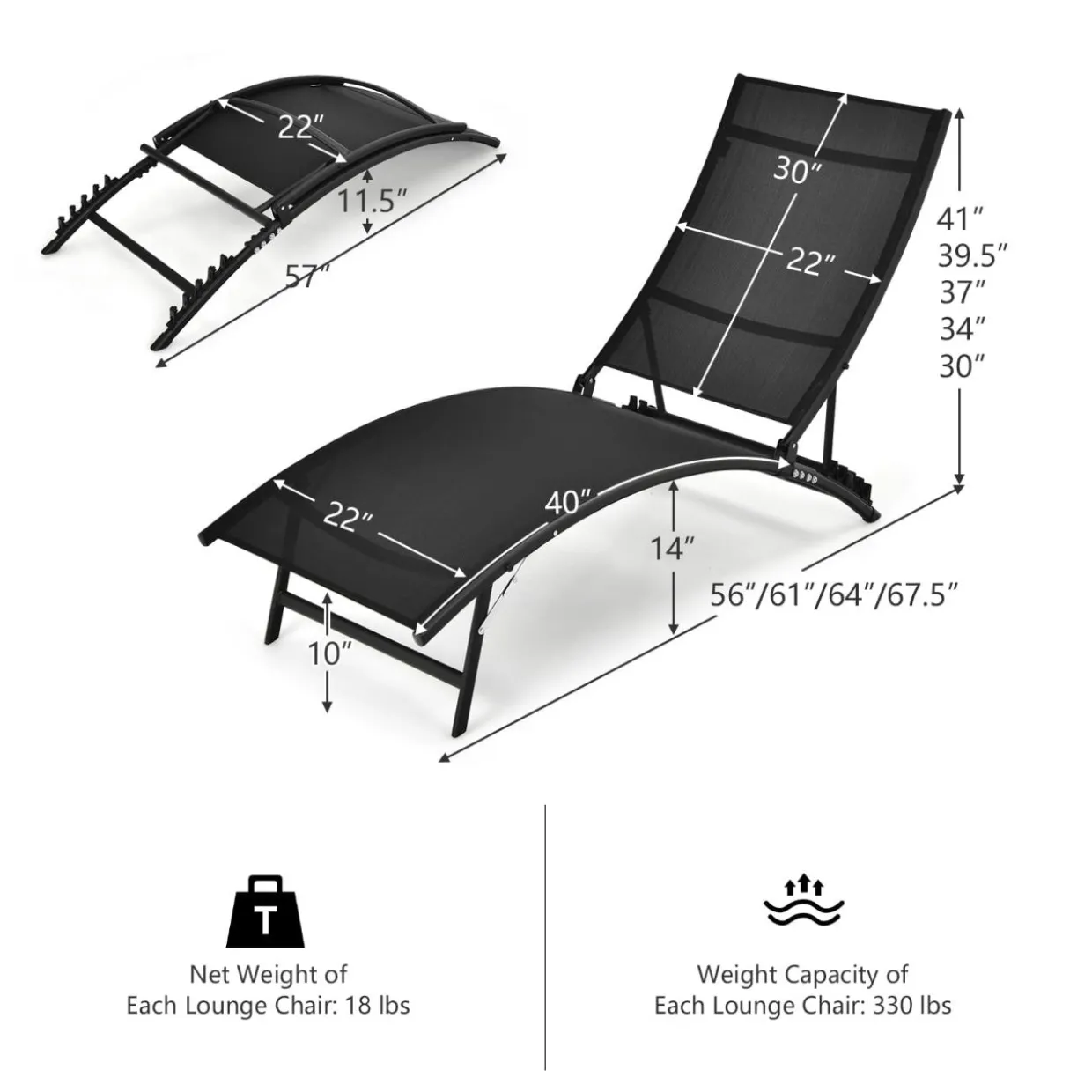 Tangkula 2 Pieces Patio Chaise Lounge Set, Foldable and Stackable Lounger Chairs