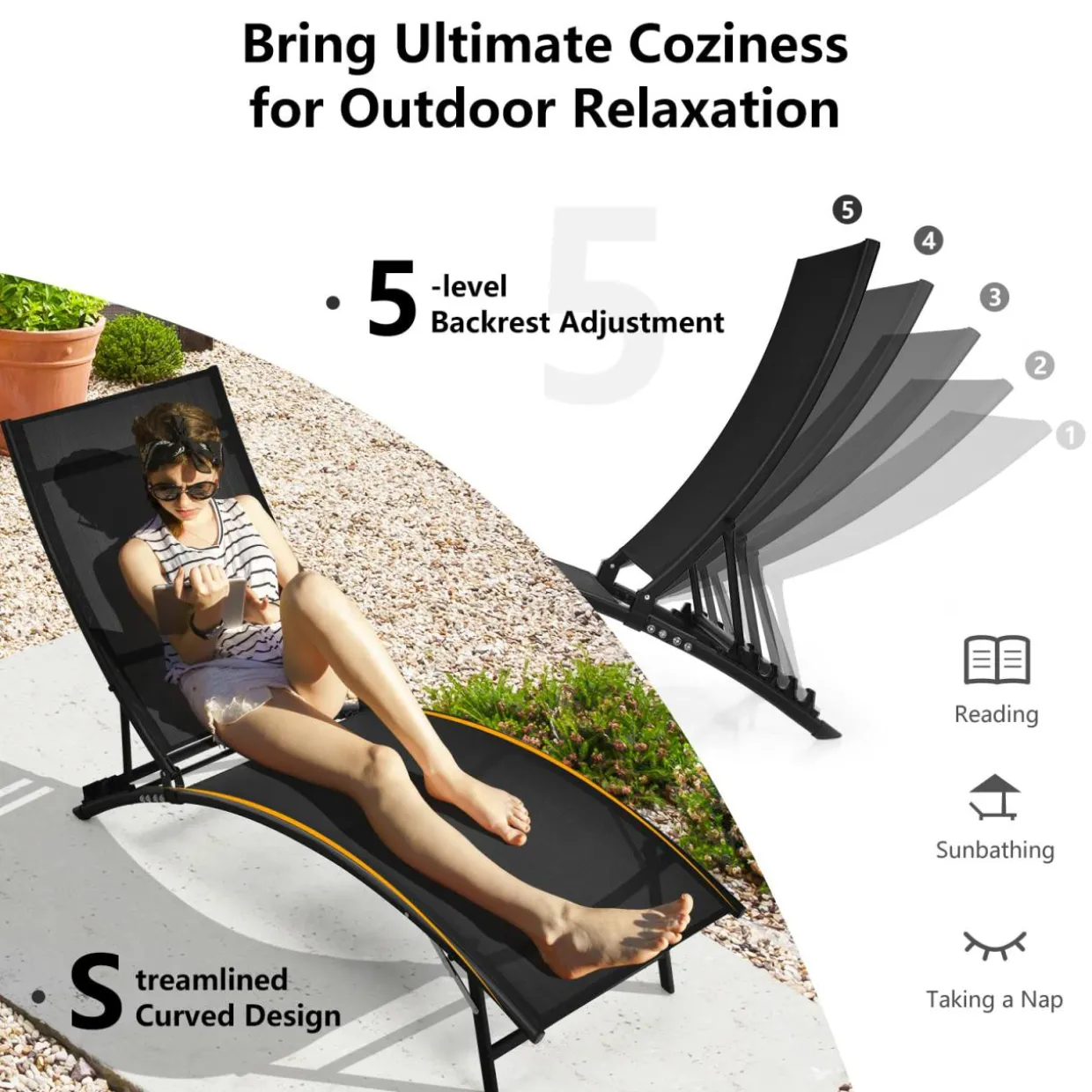 Tangkula 2 Pieces Patio Chaise Lounge Set, Foldable and Stackable Lounger Chairs