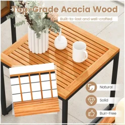 Tangkula 3 Pieces Patio Chair Set, Acacia Wood Outdoor Sofa Set with Metal Support