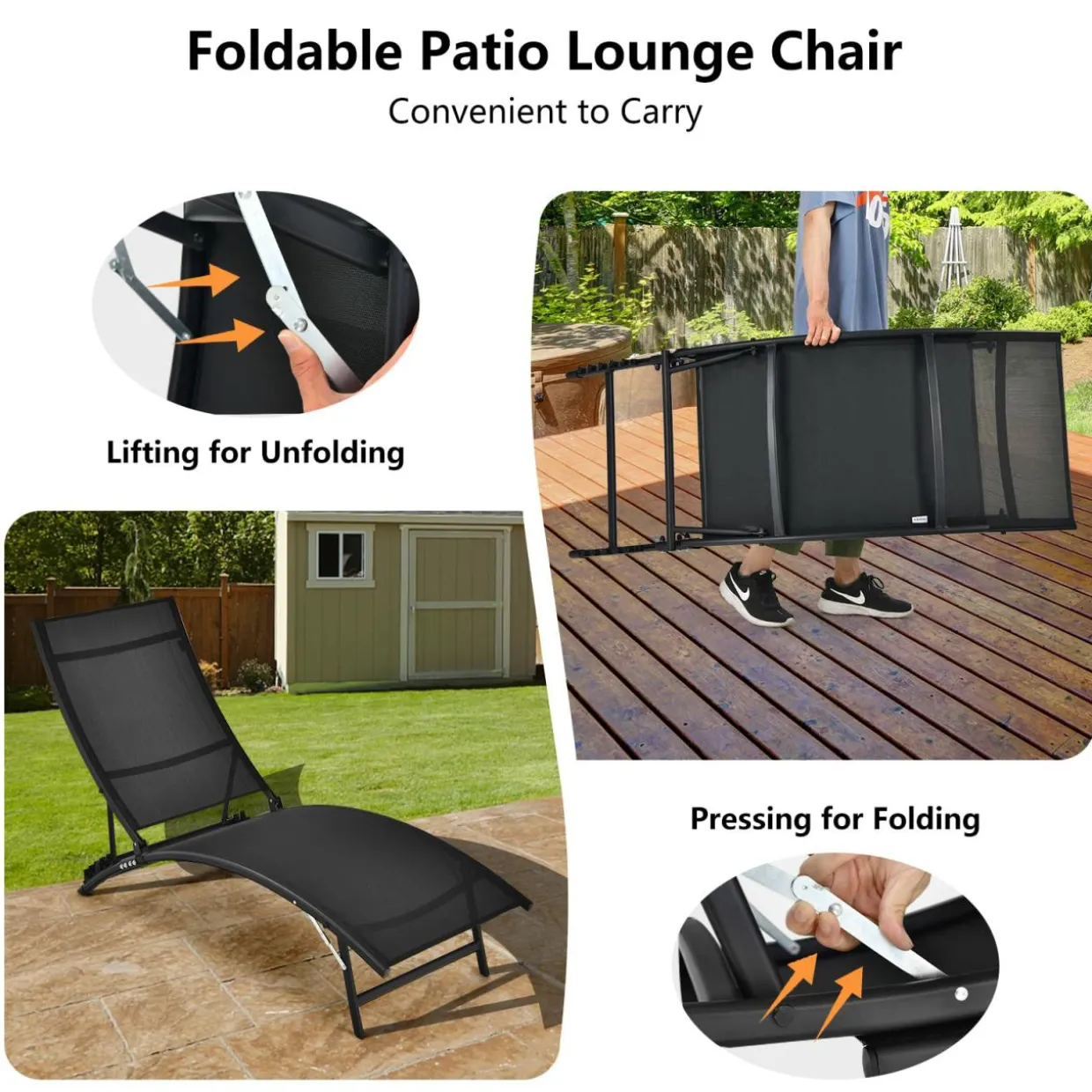 Tangkula 2 Pieces Patio Chaise Lounge Set, Foldable and Stackable Lounger Chairs