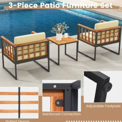 Tangkula 3 Pieces Patio Chair Set, Acacia Wood Outdoor Sofa Set with Metal Support