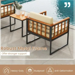Tangkula 3 Pieces Patio Chair Set, Acacia Wood Outdoor Sofa Set with Metal Support
