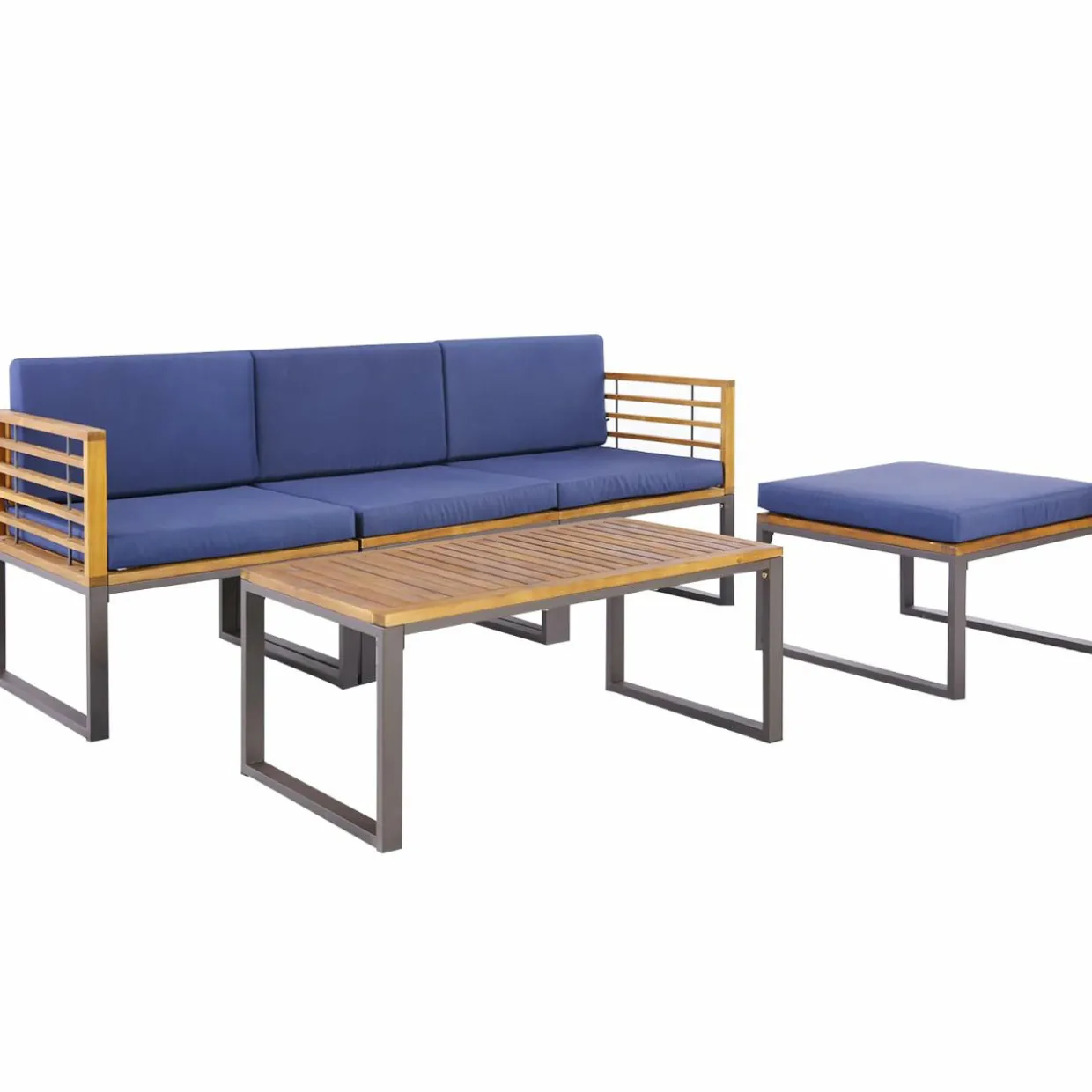 Tangkula 5 Pieces Patio Conversation Set, Acacia Wood Chair Set with Ottoman & Coffee Table