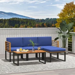Tangkula 5 Pieces Patio Conversation Set, Acacia Wood Chair Set with Ottoman & Coffee Table