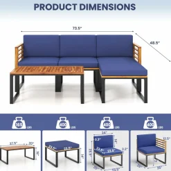 Tangkula 5 Pieces Patio Conversation Set, Acacia Wood Chair Set with Ottoman & Coffee Table